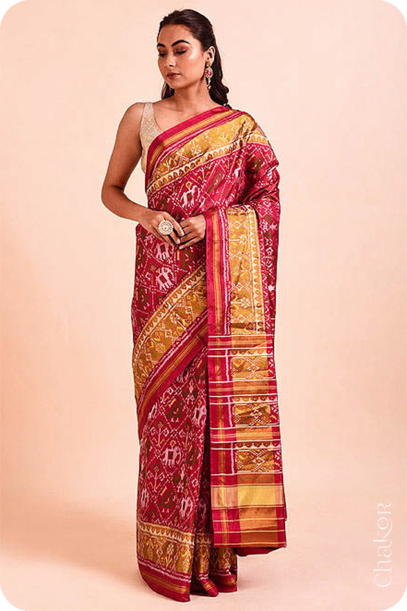 Red Patola Mulberry Silk Saree