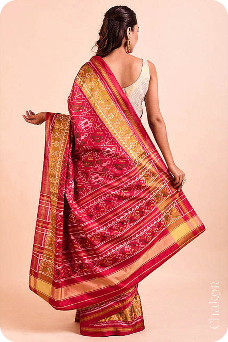 Red Patola Mulberry Silk Saree