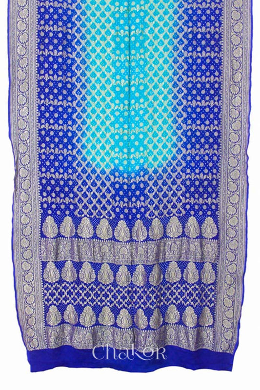 Chakor's traditional Peacock & blue bandhani banarasi pure silk saree