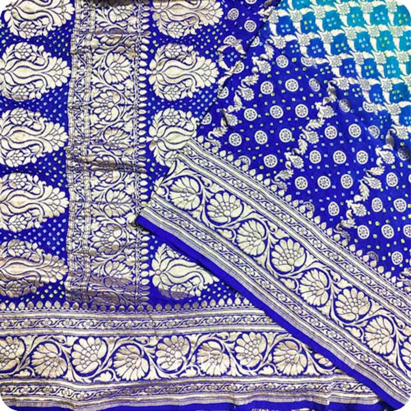 Chakor's traditional Peacock & blue bandhani banarasi pure silk saree