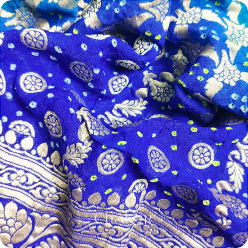 Chakor's traditional Peacock & blue bandhani banarasi pure silk saree