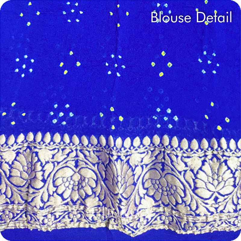 Chakor's traditional Peacock & blue bandhani banarasi pure silk saree