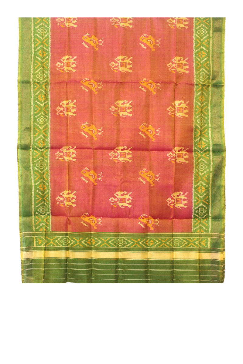 Orange Green Patola Mulberry Silk Dupatta