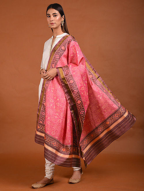 Pink Mauve Patola Mulberry Silk Dupatta