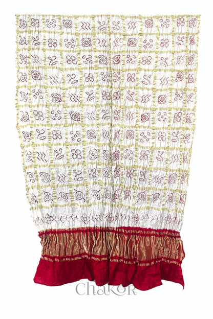Offwhite Mashru Kurta Set Fabric with Bandhani Silk Dupatta | Kutch Tie Dye
