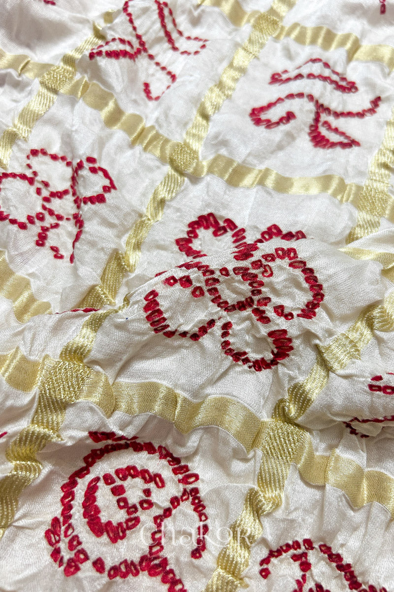 Offwhite Bandhani Gharchola Gaji Silk Dupatta