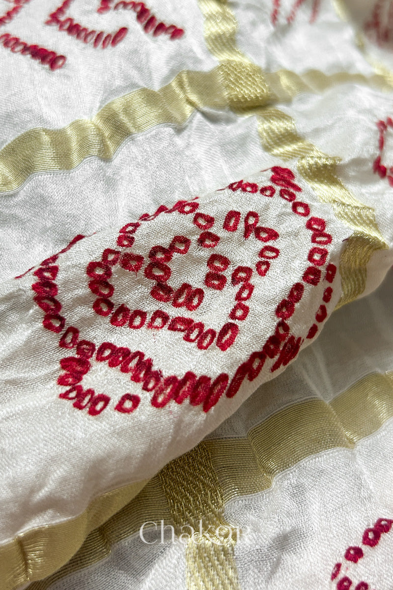 Offwhite Bandhani Gharchola Gaji Silk Dupatta