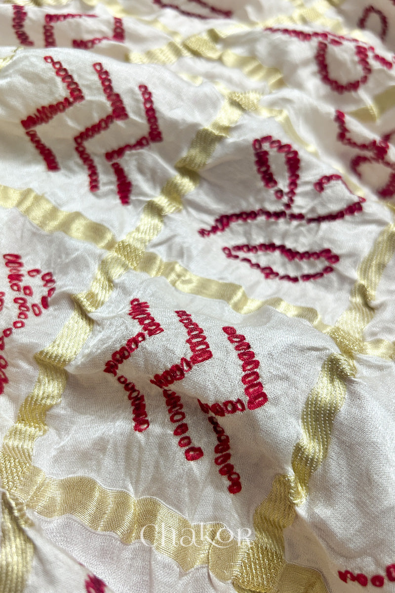 Offwhite Bandhani Gharchola Gaji Silk Dupatta
