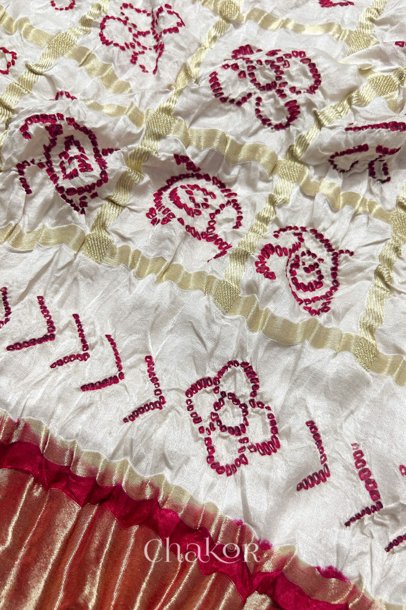 Offwhite Bandhani Gharchola Gaji Silk Dupatta