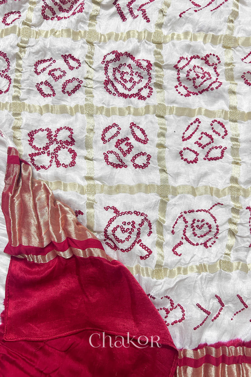 Offwhite Bandhani Gharchola Gaji Silk Dupatta
