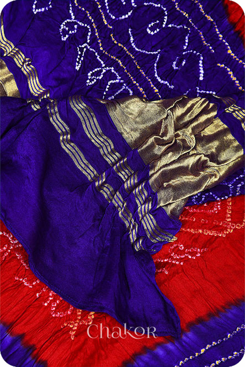 Red Purple Bandhani Gaji Silk Dupatta