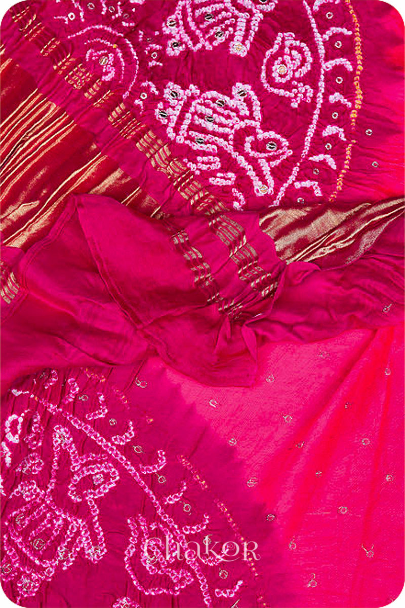 Peach Pink Bandhani Gaji Silk Dupatta