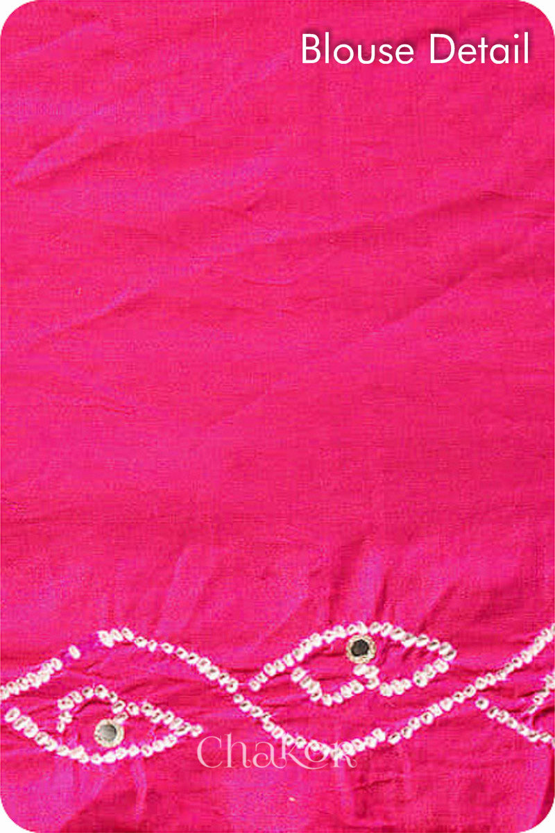 Chakor's traditional Peach Pink bandhani pure silk saree with sequins embroidery.