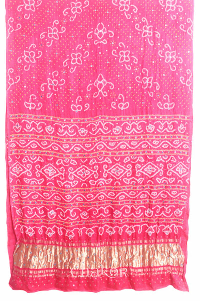 Chakor's traditional Pink bandhani pure silk saree with embroidery