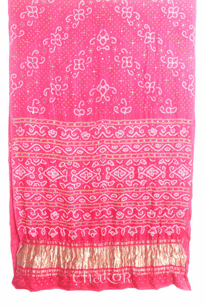 Chakor's traditional Pink bandhani pure silk saree with embroidery