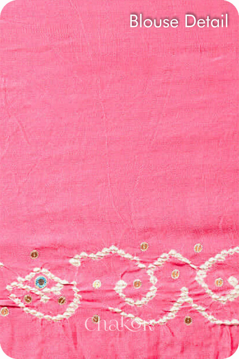 Chakor's traditional Pink bandhani pure silk saree with embroidery