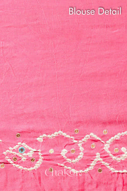Chakor's traditional Pink bandhani pure silk saree with embroidery