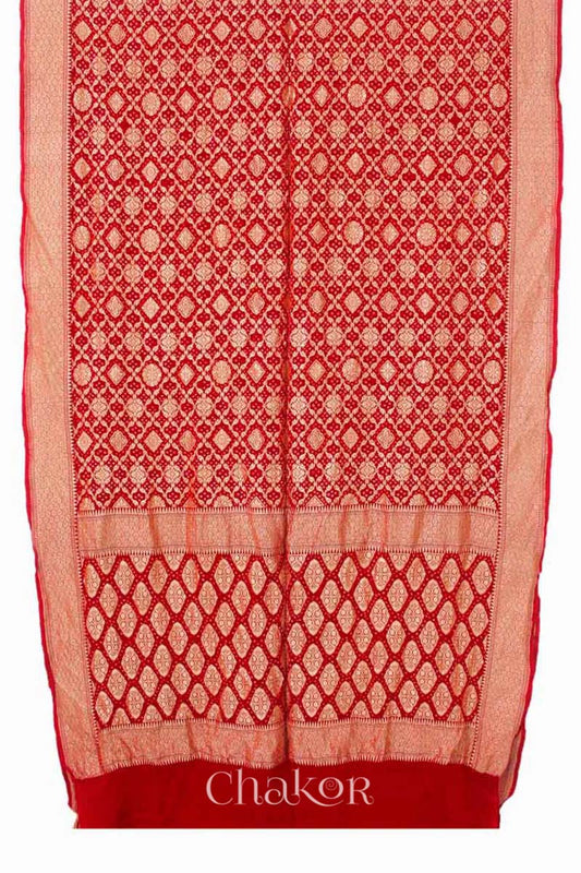 Chakor's traditional Red bandhej banarasi silk handloom saree.