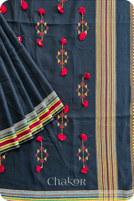 Handloom Black Bhujodi Cotton Saree by Chakor.