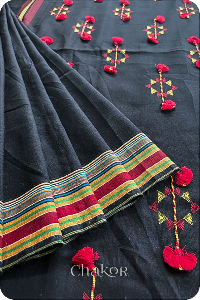 Handloom Black Bhujodi Cotton Saree by Chakor.