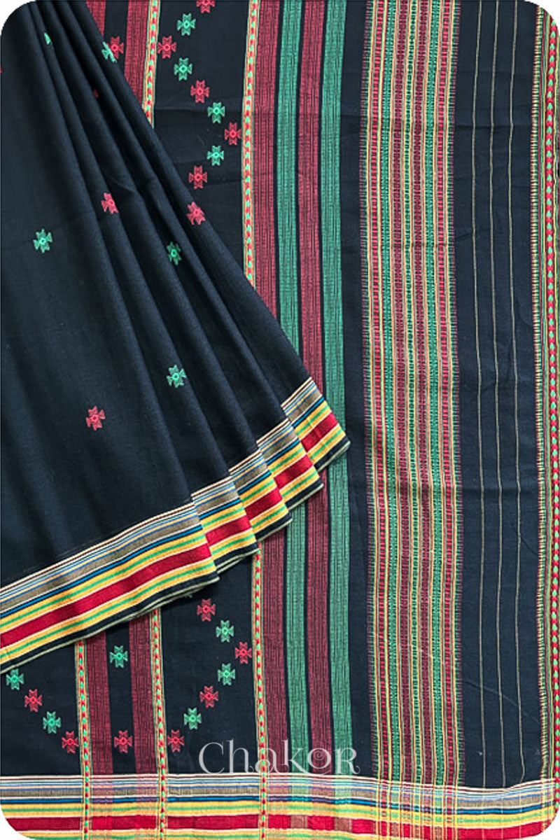 Handloom Black Bhujodi Cotton Saree by Chakor.