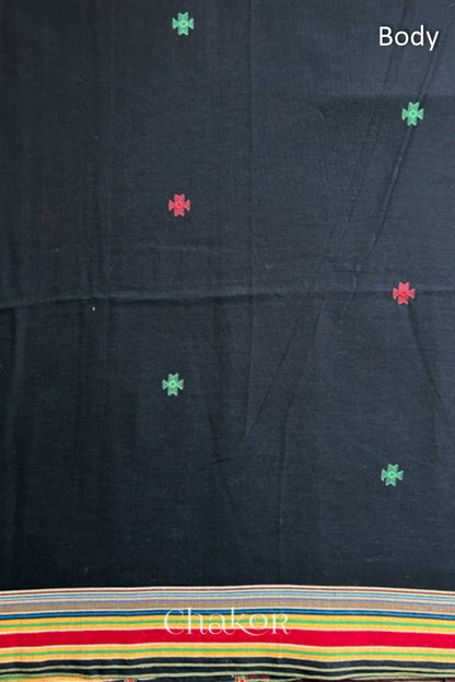 Handloom Black Bhujodi Cotton Saree by Chakor.