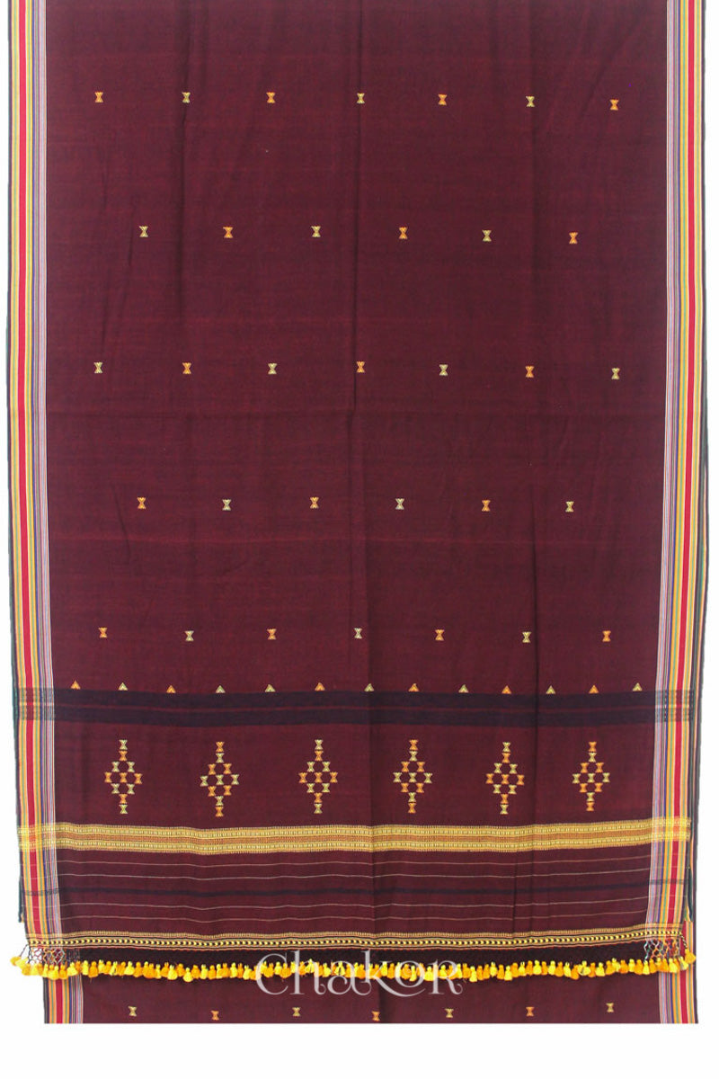 Handloom Maroon Bhujodi Cotton Saree by Chakor.