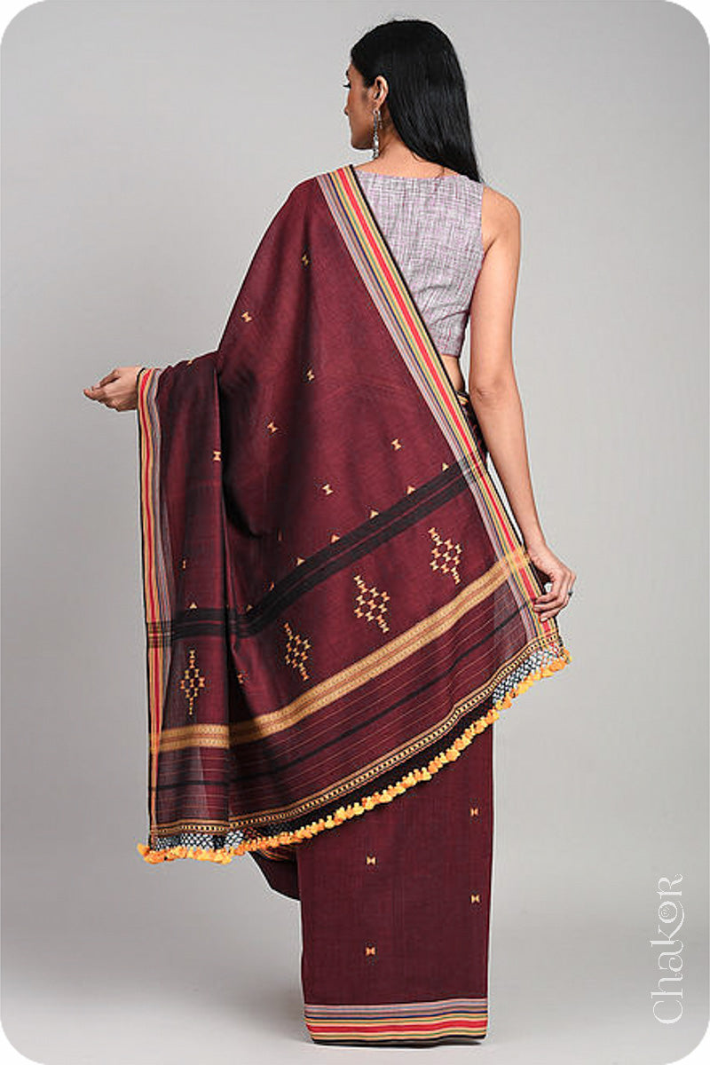 Handloom Maroon Bhujodi Cotton Saree by Chakor.