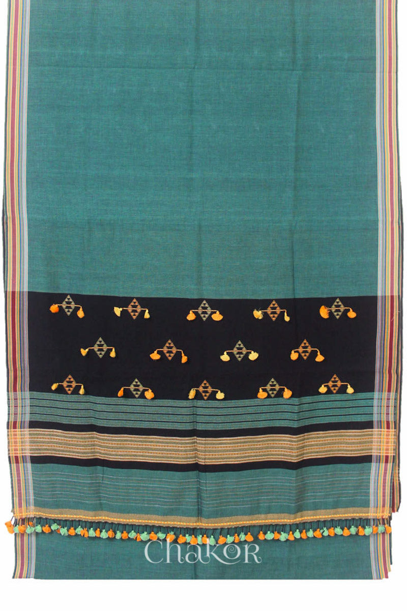 Handloom Teal Black Bhujodi Cotton Saree by Chakor.