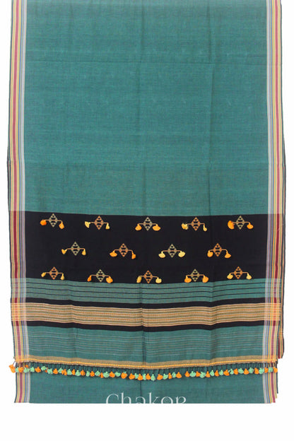 Handloom Teal Black Bhujodi Cotton Saree by Chakor.