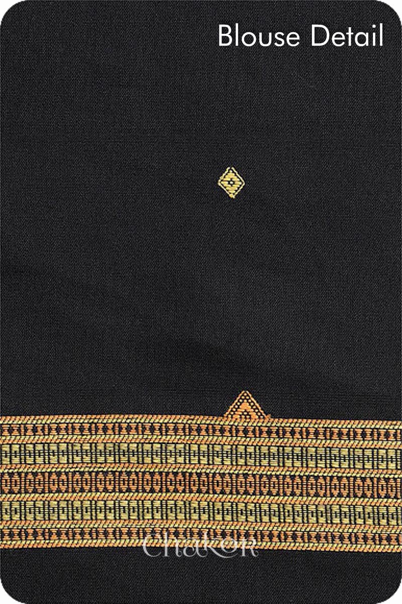 Handloom Teal Black Bhujodi Cotton Saree by Chakor.