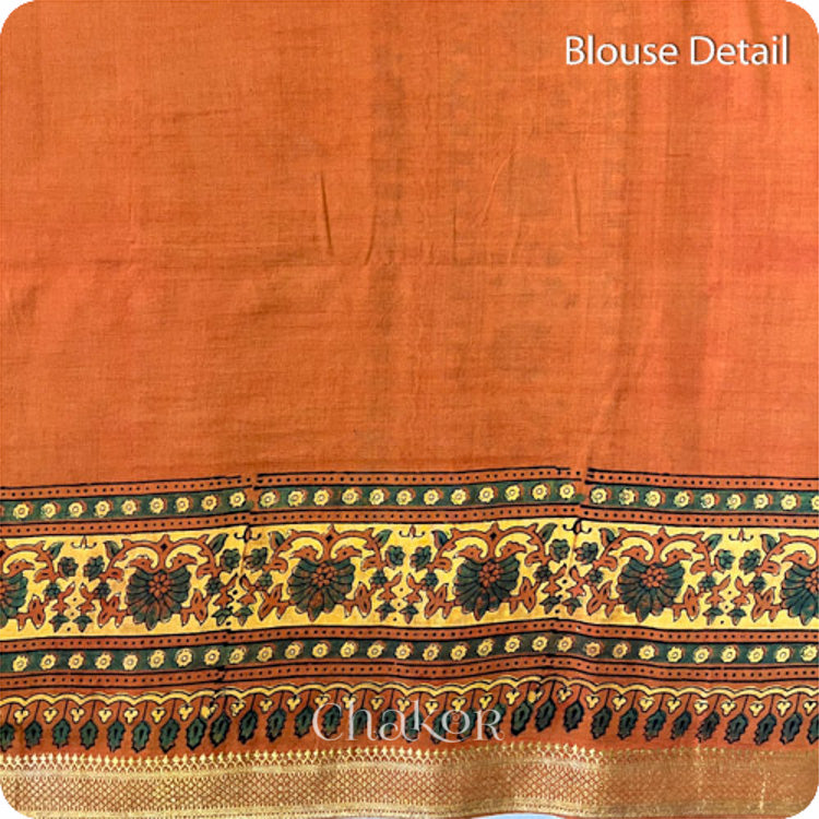 Chakor's Natural Dyed Rust Ajrakh Mangalgiri Cotton Saree.