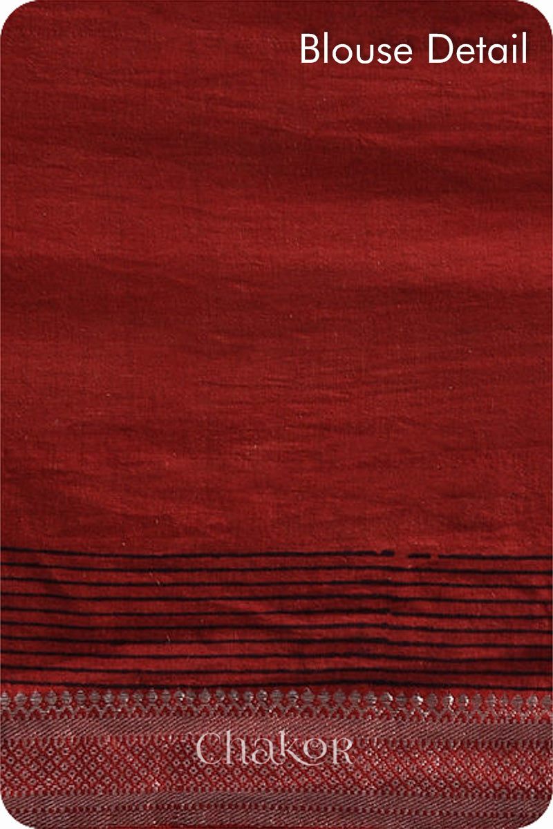 Chakor's Natural Dyed Madder Red Ajrakh Mangalgiri Cotton Saree.