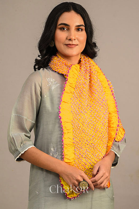 Yellow Bandhani Mulberry Silk Stole