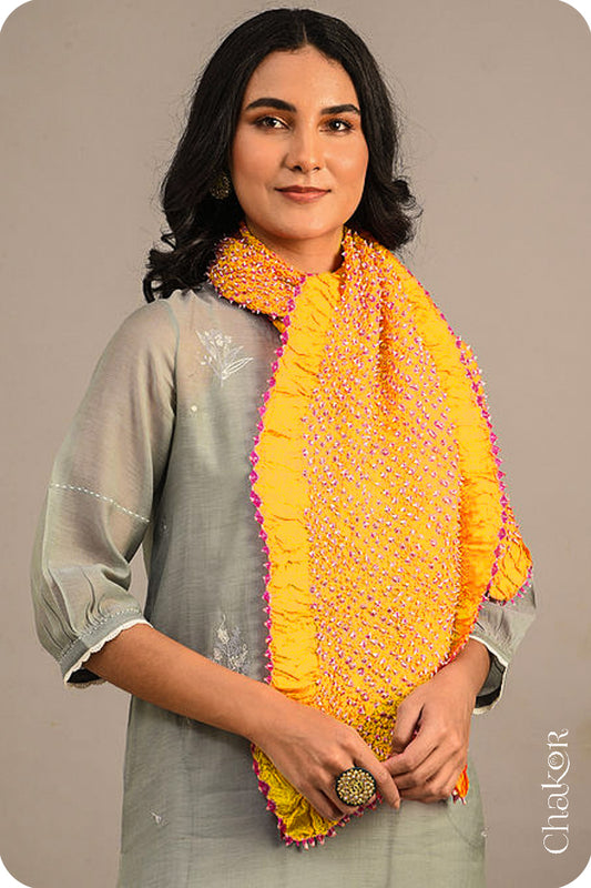 Yellow Bandhani Mulberry Silk Stole