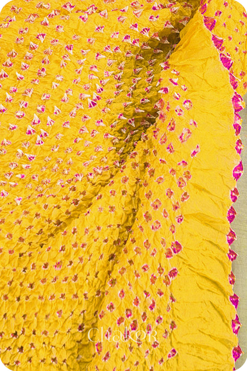 Yellow Bandhani Mulberry Silk Stole