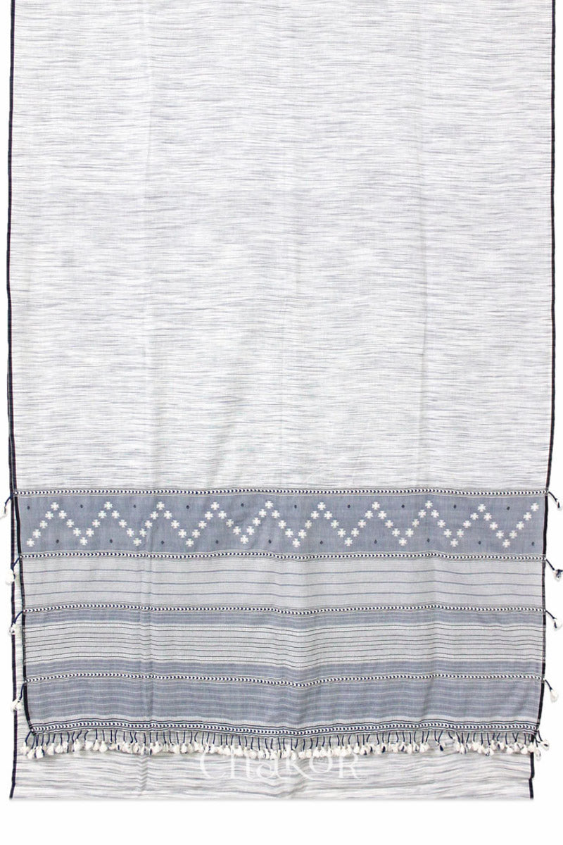 Handloom Off-white Grey Bhujodi Cotton Saree by Chakor.