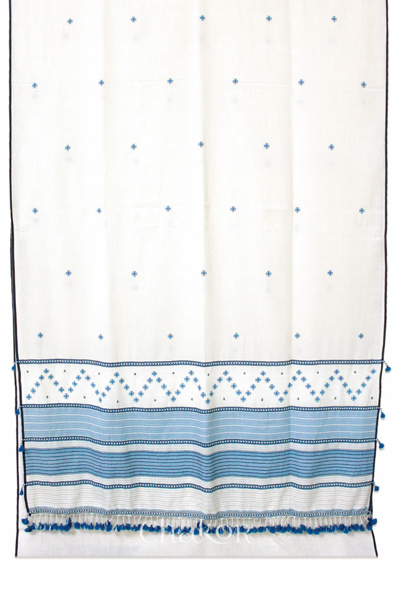 Handloom Off-white Blue Bhujodi Cotton Saree by Chakor.