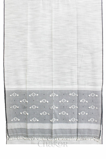 Handloom Off-white Grey Bhujodi Cotton Saree by Chakor.