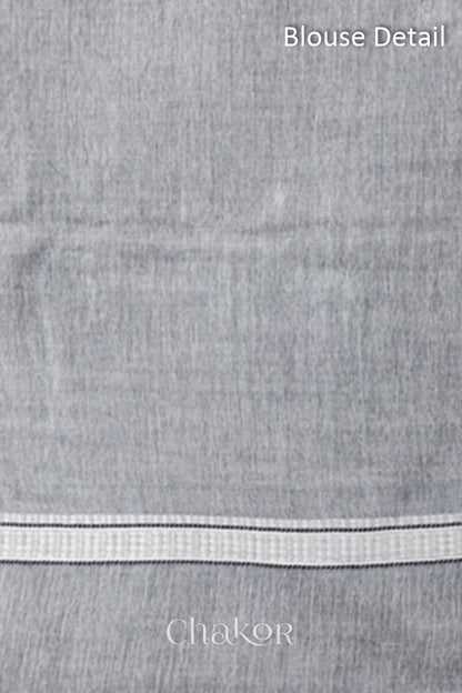 Handloom Off-white Grey Bhujodi Cotton Saree by Chakor.