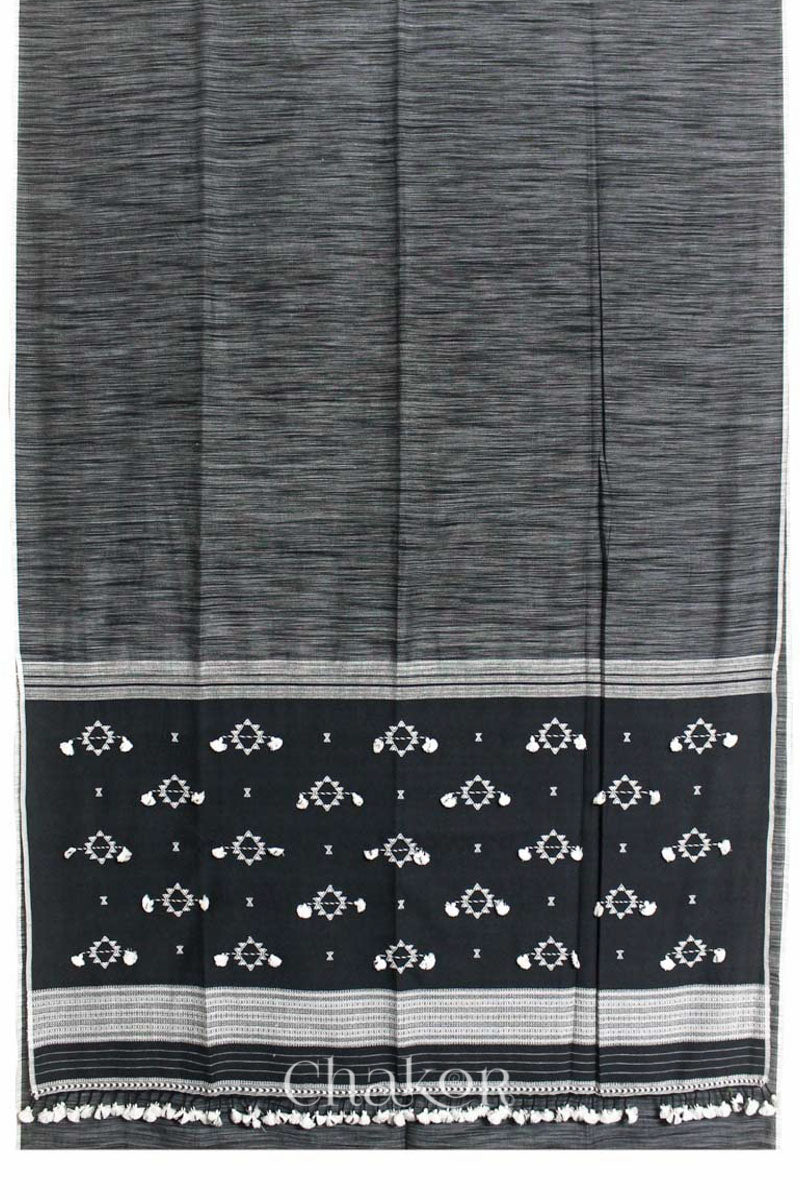 Handloom Charocoal Black Bhujodi Cotton Saree by Chakor.