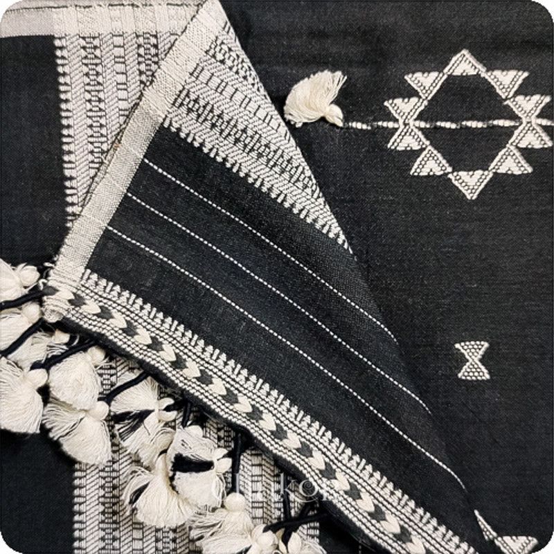 Handloom Charocoal Black Bhujodi Cotton Saree by Chakor.