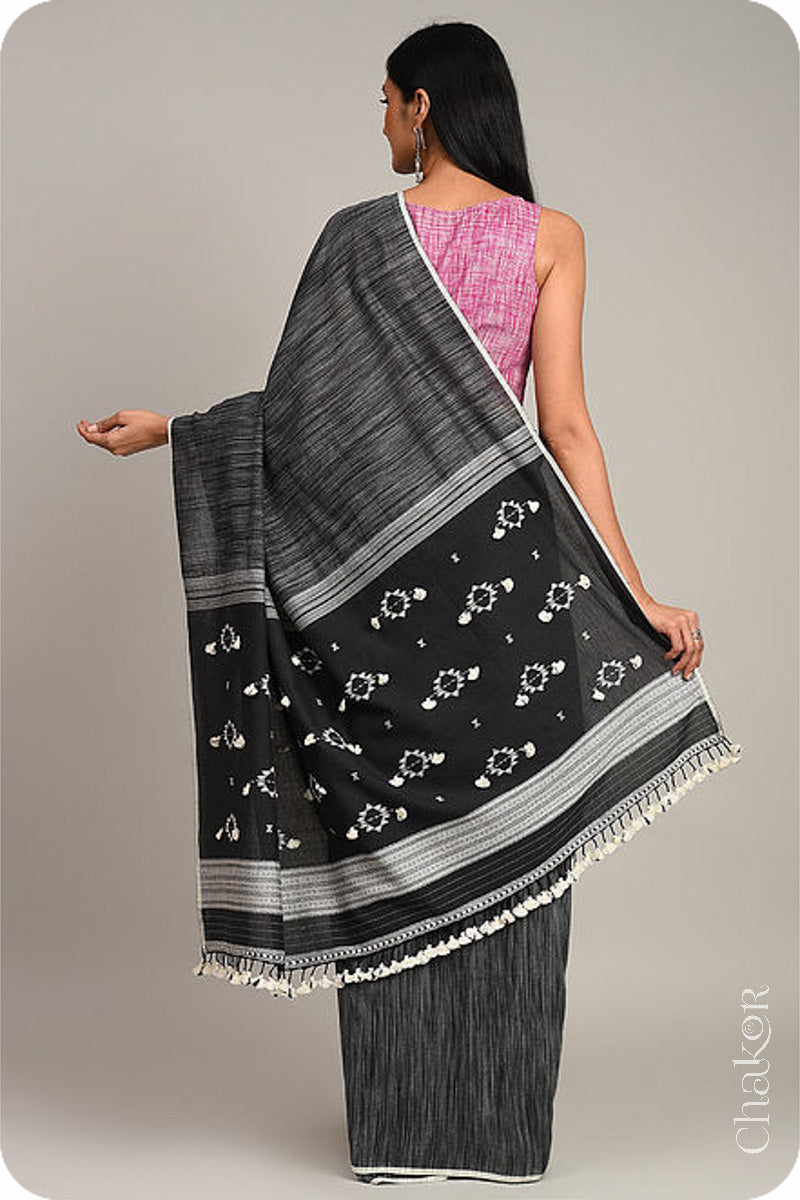 Handloom Charcoal  Bhujodi Cotton Saree by Chakor.