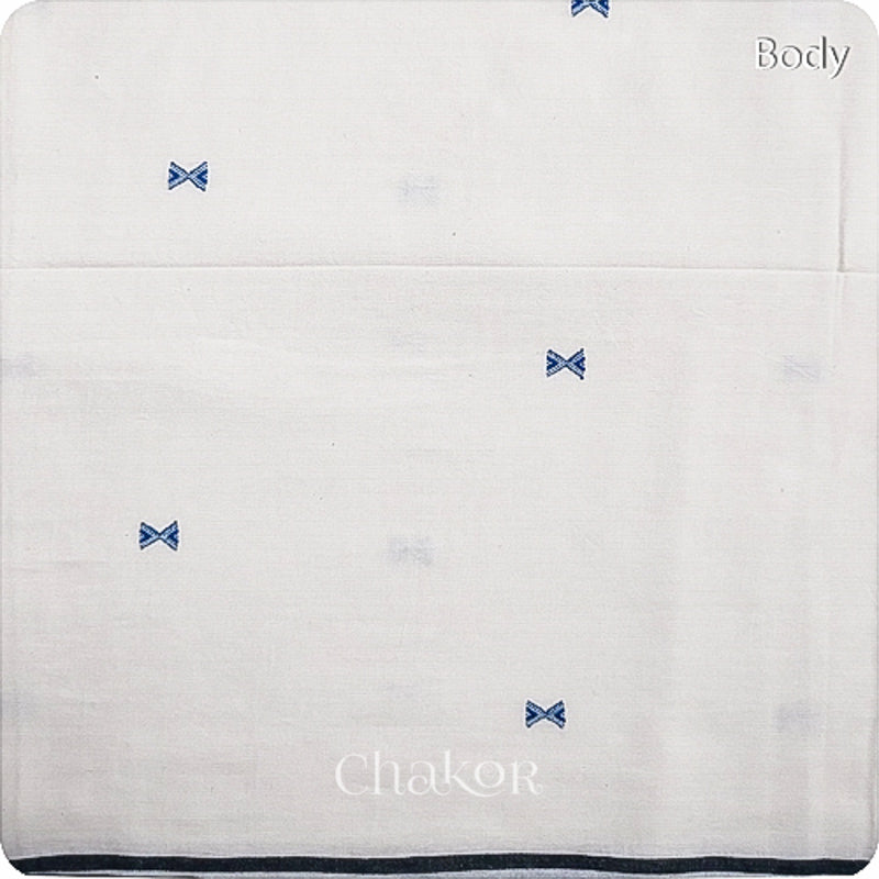 Handloom Off-white Blue Bhujodi Cotton Saree by Chakor.