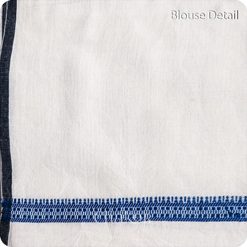 Handloom Off-white Blue Bhujodi Cotton Saree by Chakor.