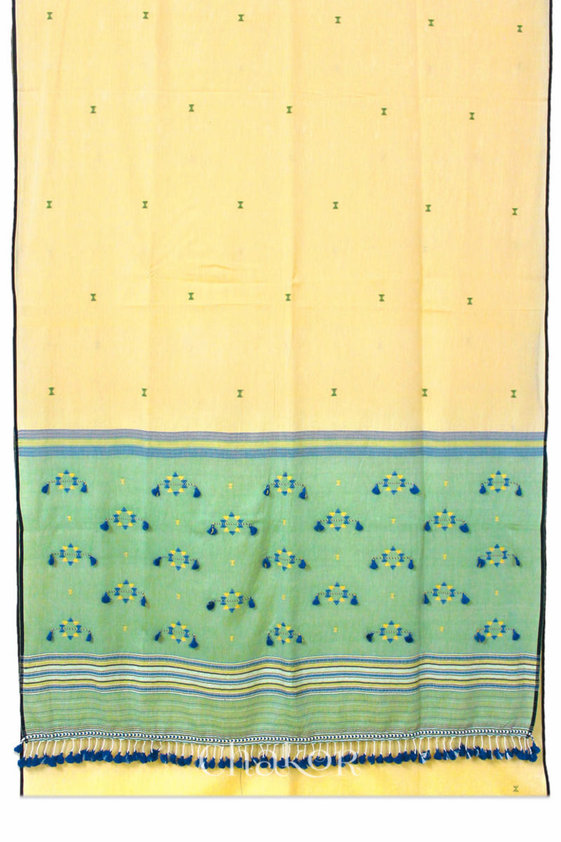 Handloom Yellow Green Bhujodi Cotton Saree by Chakor.