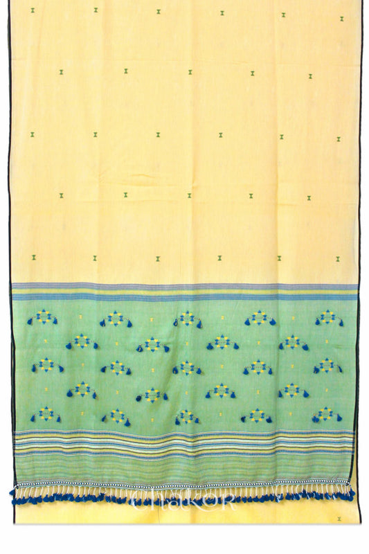 Handloom Yellow Green Bhujodi Cotton Saree by Chakor.