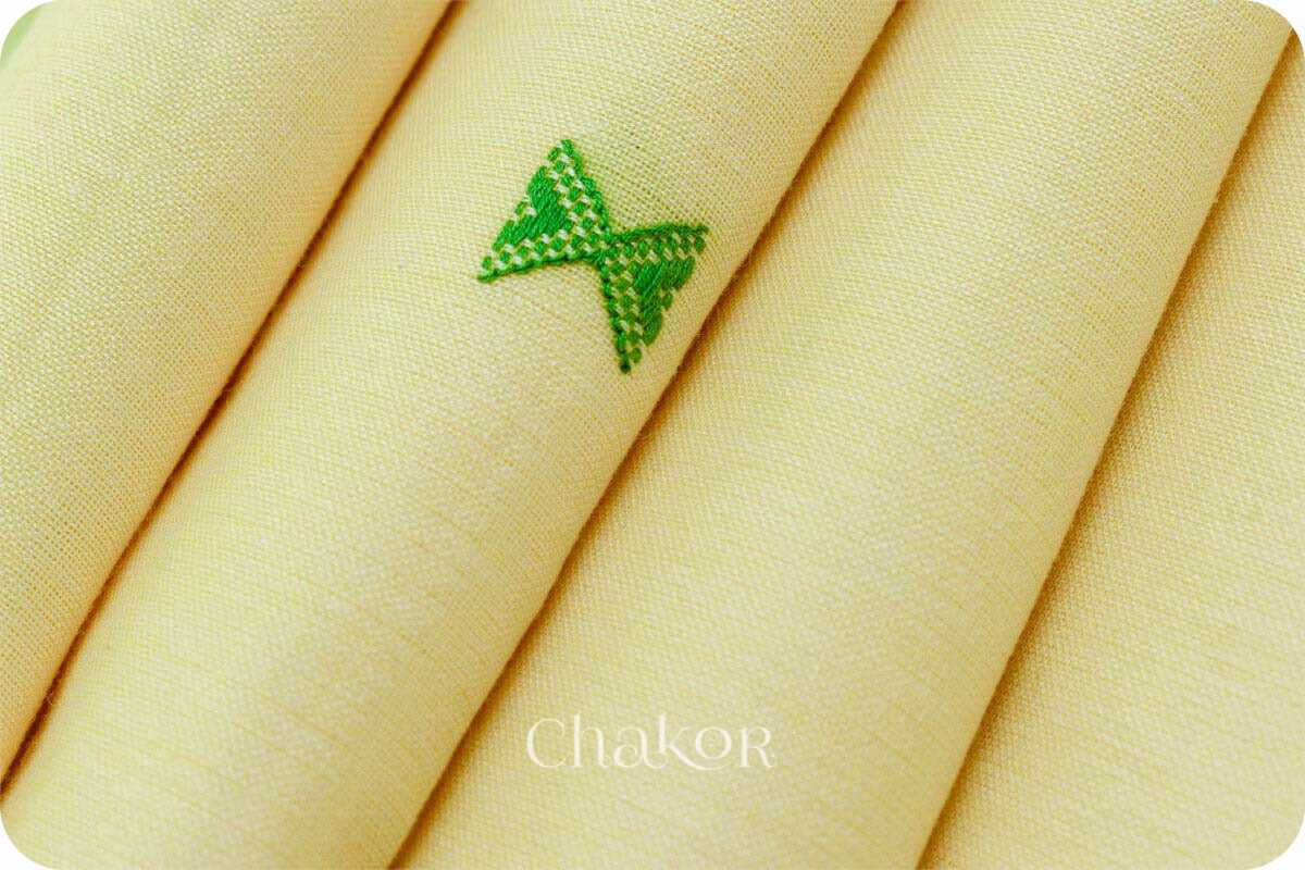 Handloom Yellow Green Bhujodi Cotton Saree by Chakor.