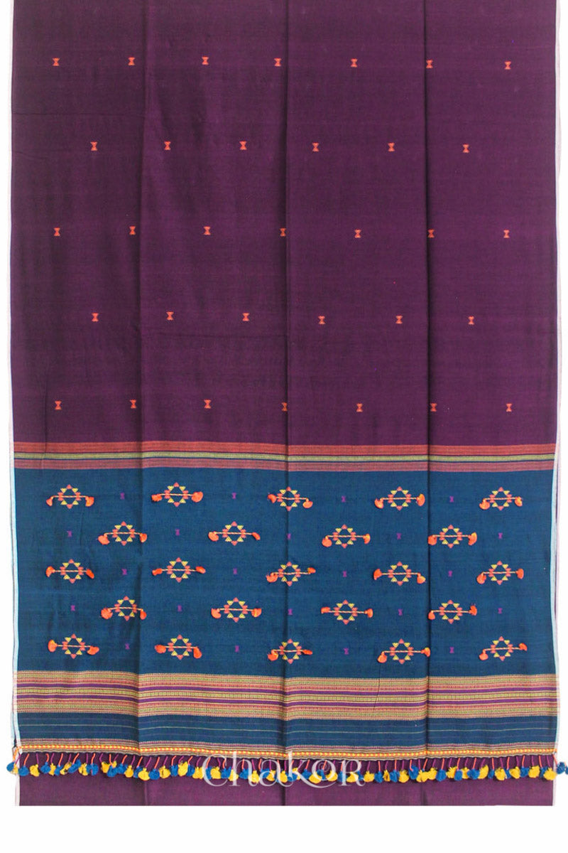 Handloom Wine Blue Bhujodi Cotton Saree by Chakor.