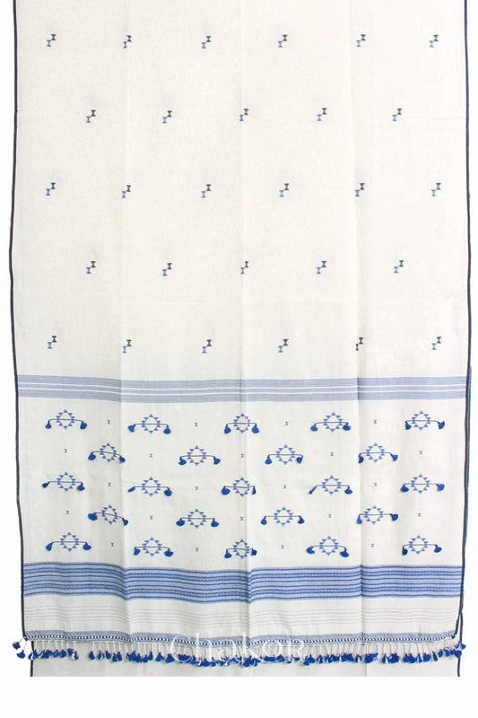 Handloom Off-white Blue Bhujodi Cotton Saree by Chakor.
